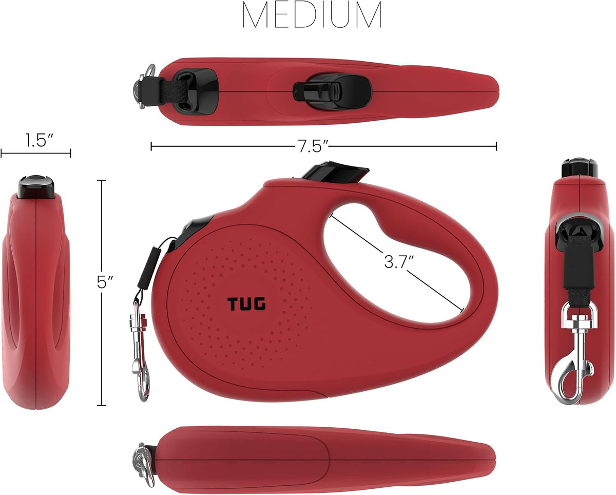 Monochrome 360° Tangle-Free Retractable Dog Leash - 16 Ft Durable Nylon Tape (Medium, Red)