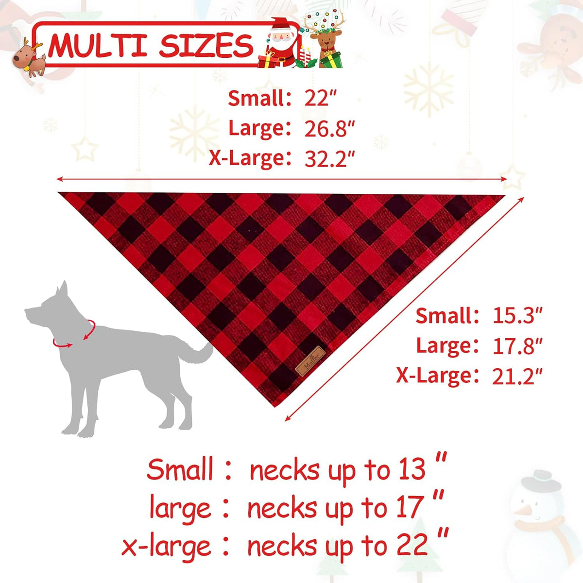 Set of 2 Dog Bandanas - Christmas Classic Red Buffalo Plaid Triangle Bibs for Small to Large Pets