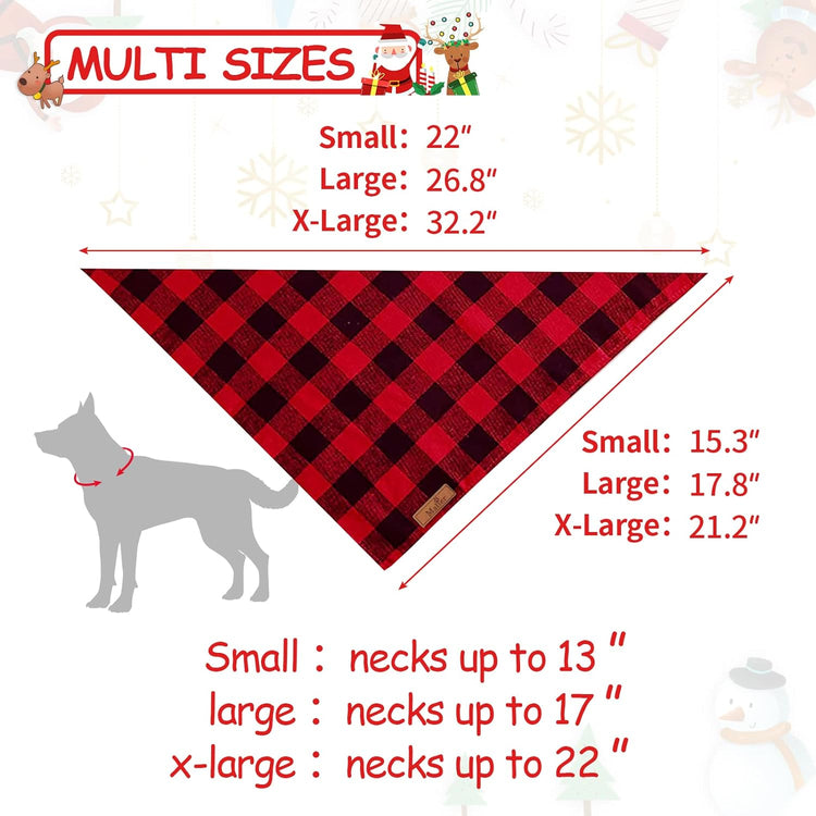 Set of 2 Dog Bandanas - Christmas Classic Red Buffalo Plaid Triangle Bibs for Small to Large Pets