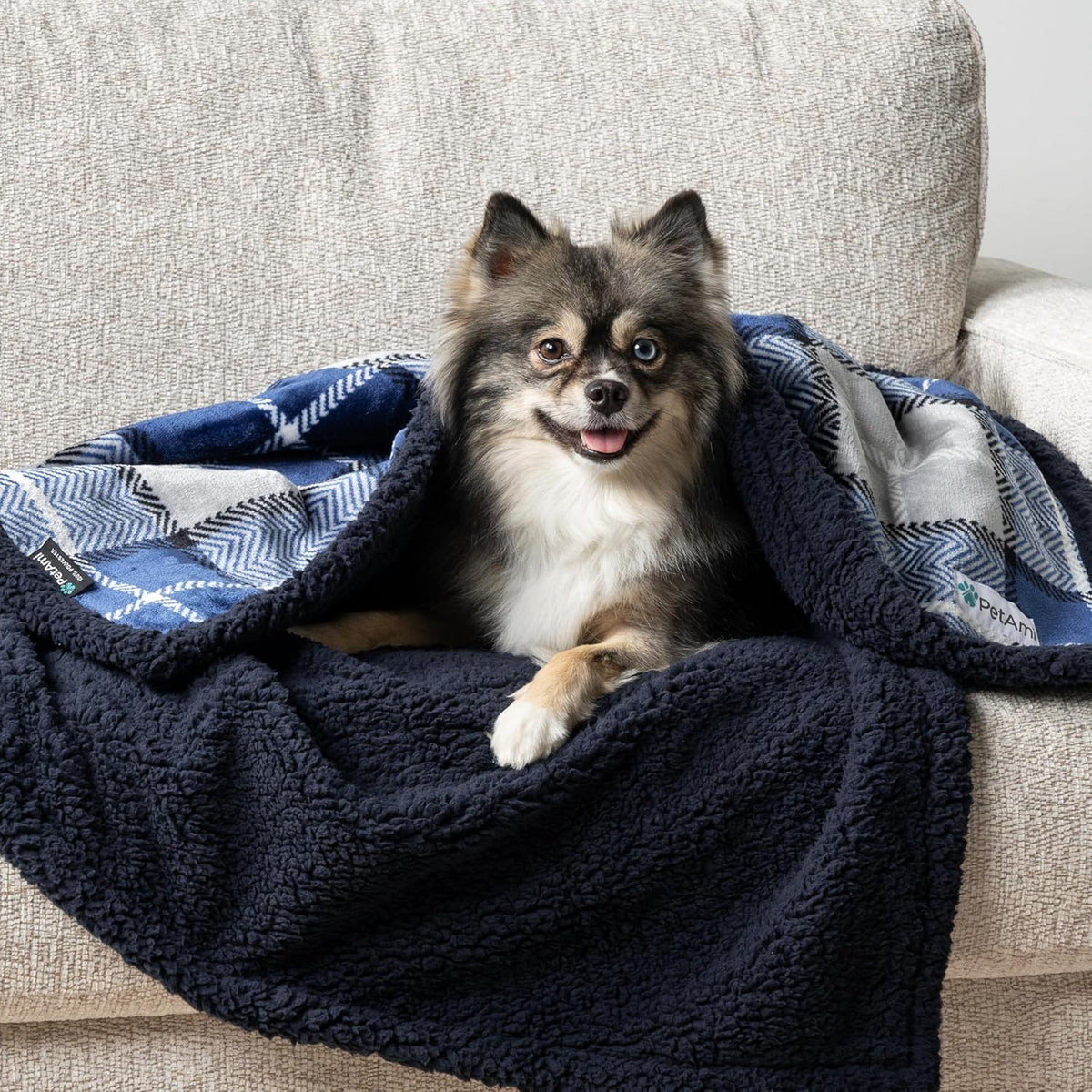 Waterproof Blanket for Small Dogs and Cats, 29" x 40", Light Grey Plaid