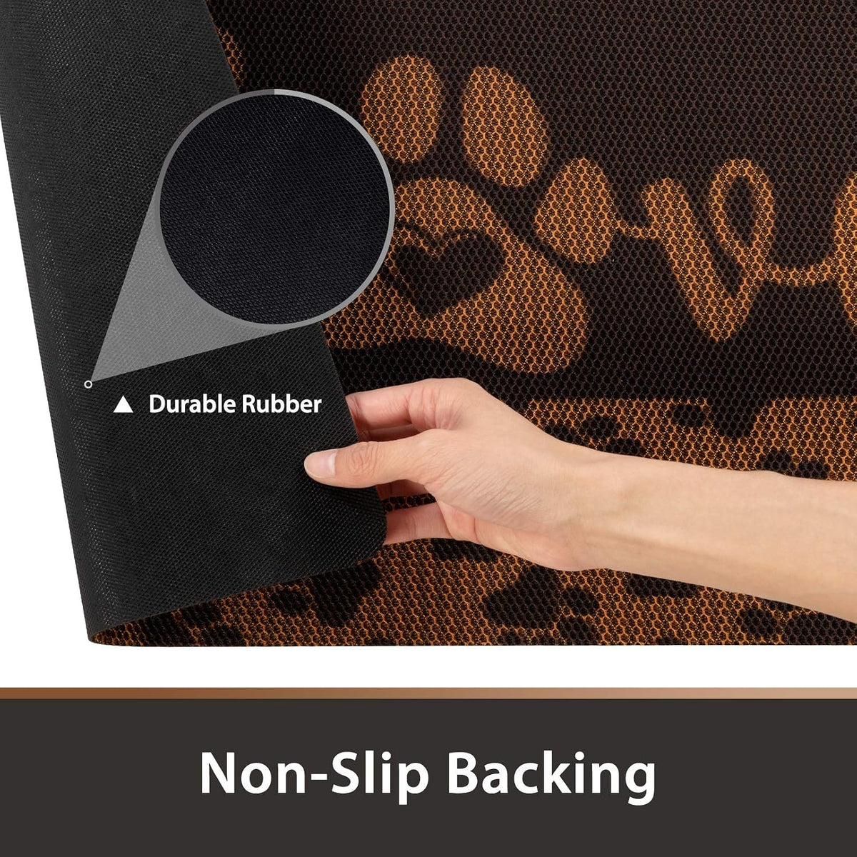 Washable Non-Slip Pet Food Mat for Dogs and Cats, Love Design, 18" x 30", Coffee Color