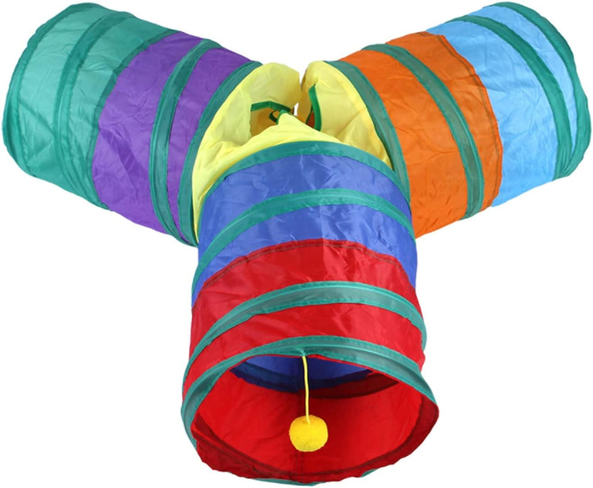 32-Piece Interactive Cat Toy Set with Foldable Rainbow Tunnel, Teaser Wand, Fluffy Mouse, Crinkle Balls, and Bell for Puppies and Kittens (3-Way)